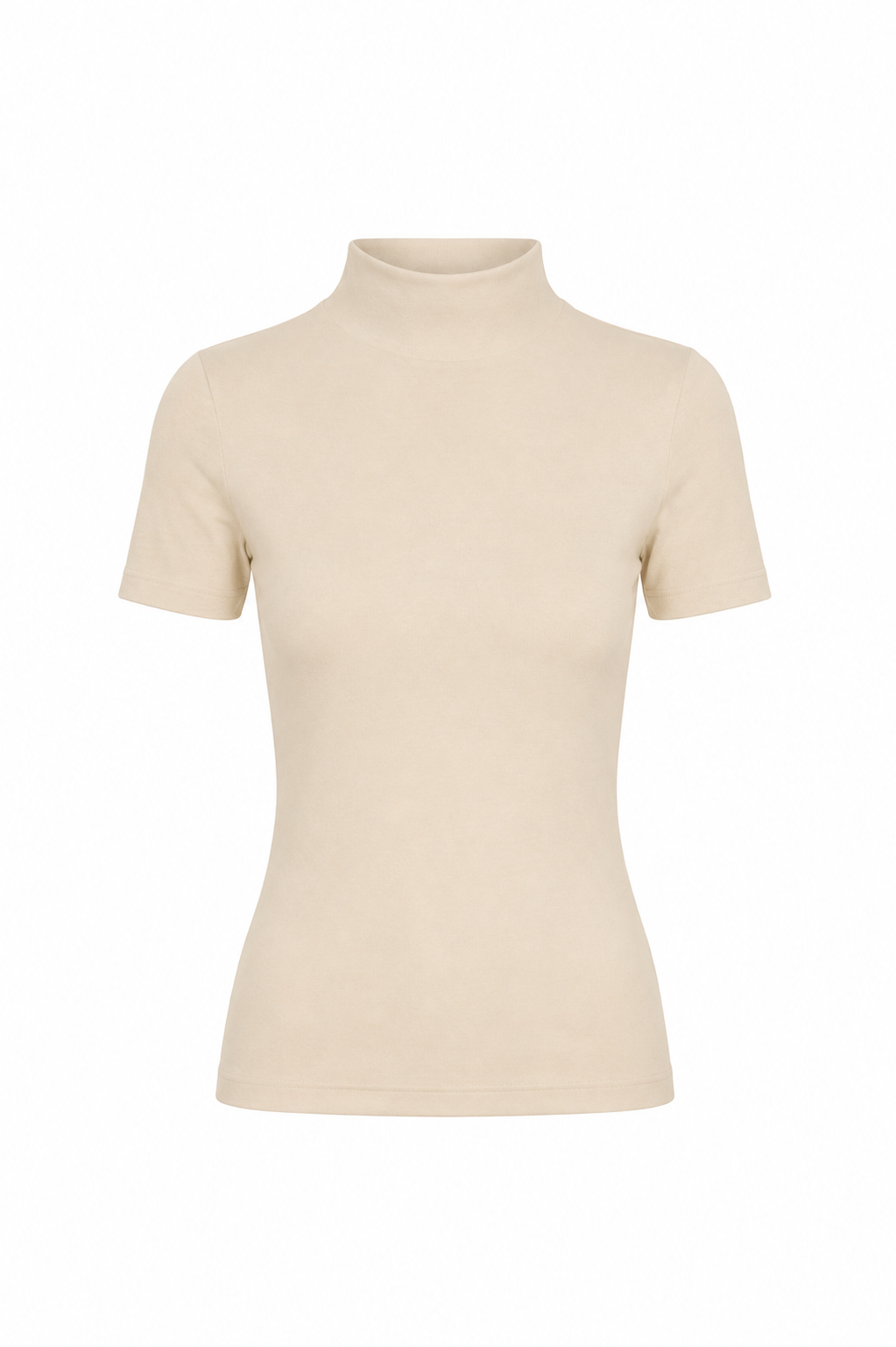 High Fit beige — tee entallado de cuello alto, algodón pima peruano KHIYA